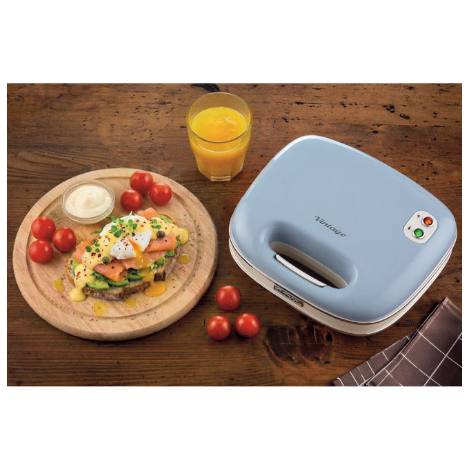 Ariete 00C196305AR0 Linea Vintage 1963 Sandwich Maker 750 W Piastre Fisse Rivestimento Antiaderente Colore Azzurro