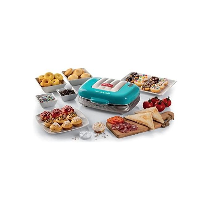 Ariete 00C197201AR0 Party Time Piastra Elettrica Multifunzione 700W 3 Piastre Antiaderenti Intercambiabili Muffin Donuts Sandwich colore Azzurro
