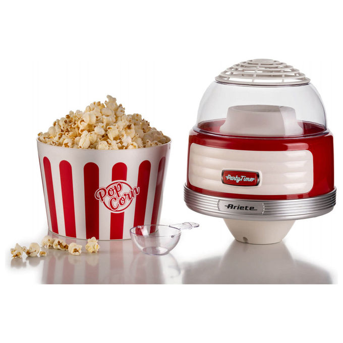 Ariete 00C295700AR0 Pop Corn XL Party Time Macchina per Popcorn Scoppia 60g di Mais in 2 min con Aria Calda Ciotola Estraibile 1100 W colore Rosso