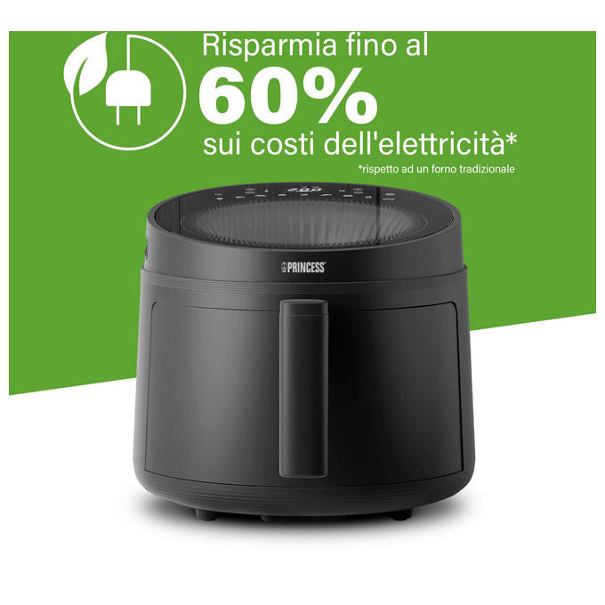 Princess 01.182270.01.001 Friggitrice ad aria 5 L 1500 W 8 Programmi Display LCD Tecnologia Ciclonica colore Nero