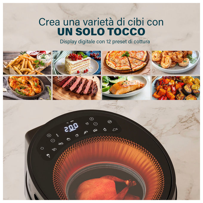Princess 01.182270.01.001 Friggitrice ad aria 5 L 1500 W 8 Programmi Display LCD Tecnologia Ciclonica colore Nero