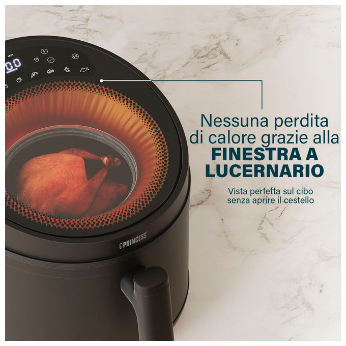Princess 01.182270.01.001 Friggitrice ad aria 5 L 1500 W 8 Programmi Display LCD Tecnologia Ciclonica colore Nero