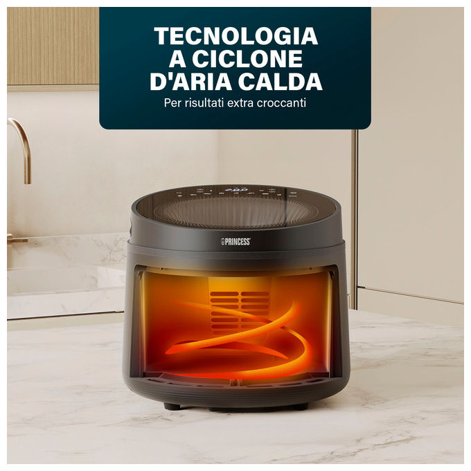 Princess 01.182270.01.001 Friggitrice ad aria 5 L 1500 W 8 Programmi Display LCD Tecnologia Ciclonica colore Nero