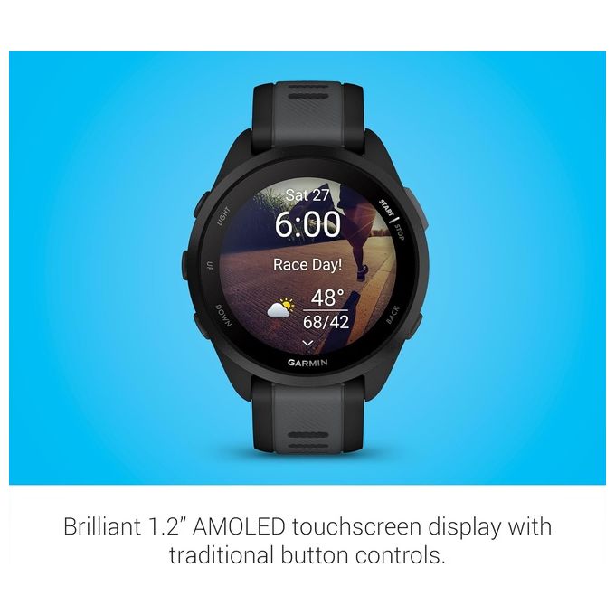 Garmin 010-02863-20 Forerunner 165 Smartwatch GPS 43mm Display AMOLED 1.2'' Cardio VO2max Training Readiness 11 giorni colore Nero Slate Gray