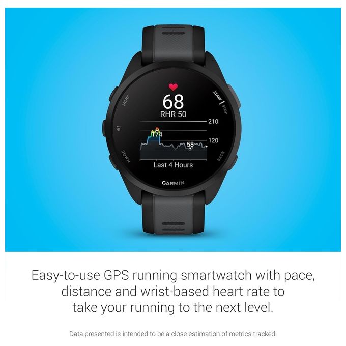 Garmin 010-02863-20 Forerunner 165 Smartwatch GPS 43mm Display AMOLED 1.2'' Cardio VO2max Training Readiness 11 giorni colore Nero Slate Gray