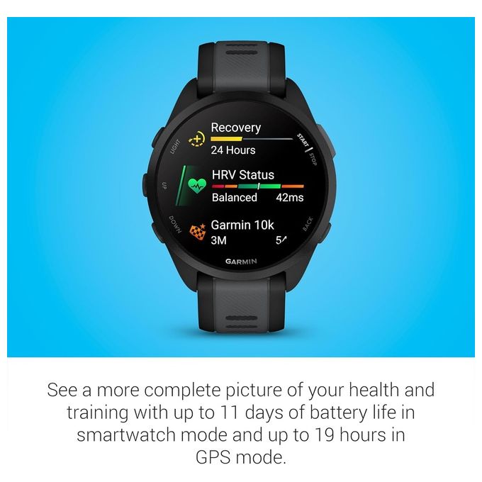 Garmin 010-02863-20 Forerunner 165 Smartwatch GPS 43mm Display AMOLED 1.2'' Cardio VO2max Training Readiness 11 giorni colore Nero Slate Gray