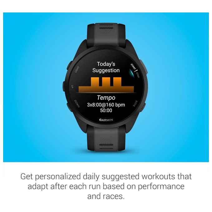 Garmin 010-02863-20 Forerunner 165 Smartwatch GPS 43mm Display AMOLED 1.2'' Cardio VO2max Training Readiness 11 giorni colore Nero Slate Gray