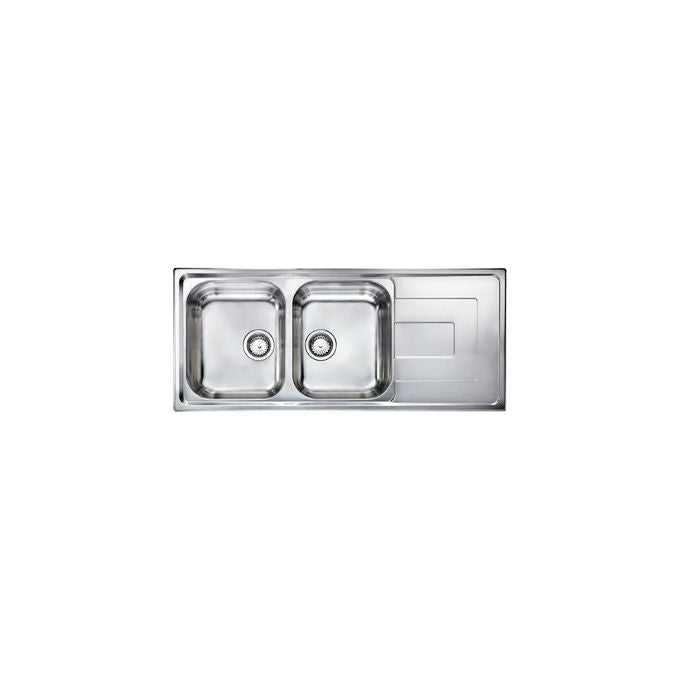 CM 010147.D1.01.2018 COMO Lavello da Incasso 2 Vasche con Gocciolatoio a Sinistra Acciaio Inox Satinato (116x50x19 cm) colore Inox Satinato