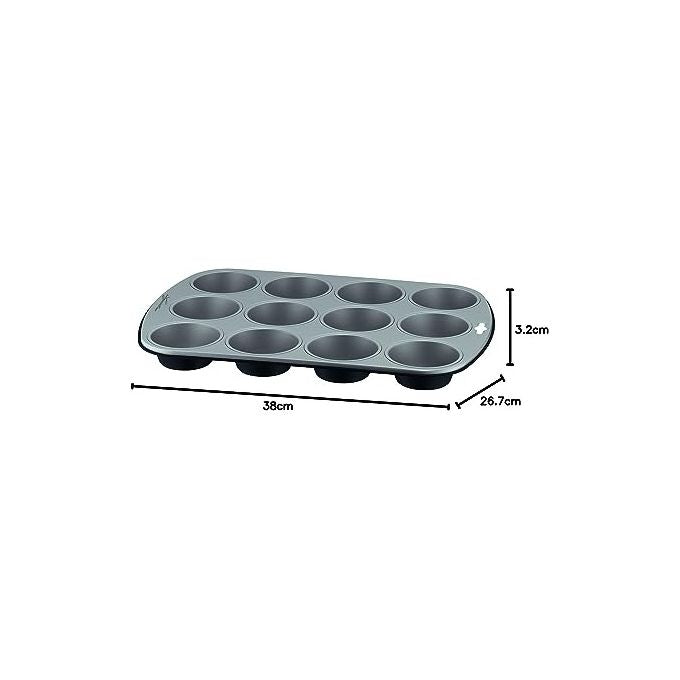 Lagostina Gustosa Stampo 12 Muffin in Acciaio Antiaderente per Forno Nero 38x27cm