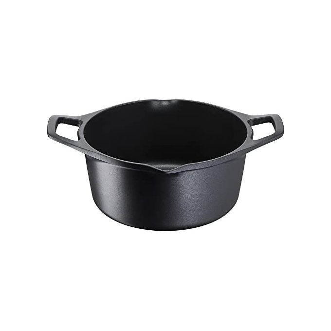 Lagostina 2100124078 Aroma Casseruola Fonda con Coperchio in Vetro Alluminio Pressofuso 24 cm Adatta a Induzione Forno e Gas Rivestimento Titanium Antiaderente con Indicatore Thermo-Signal colore Nero