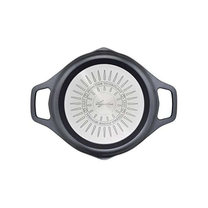 Lagostina 2100124078 Aroma Casseruola Fonda con Coperchio in Vetro Alluminio Pressofuso 24 cm Adatta a Induzione Forno e Gas Rivestimento Titanium Antiaderente con Indicatore Thermo-Signal colore Nero
