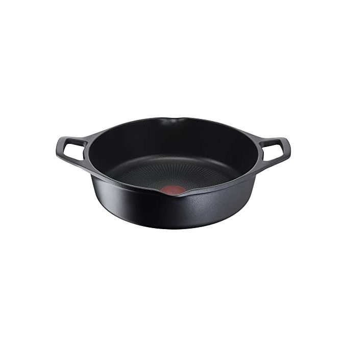 Lagostina 2100124086 Aroma Casseruola Bassa con Coperchio in Alluminio Pressofuso Diametro 28 cm Adatta per Induzione con Rivestimento Antiaderente Titanium e Indicatore di Temperatura Thermo-Signal colore Nero
