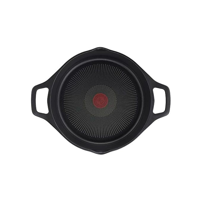 Lagostina 2100124086 Aroma Casseruola Bassa con Coperchio in Alluminio Pressofuso Diametro 28 cm Adatta per Induzione con Rivestimento Antiaderente Titanium e Indicatore di Temperatura Thermo-Signal colore Nero