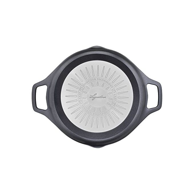 Lagostina 2100124086 Aroma Casseruola Bassa con Coperchio in Alluminio Pressofuso Diametro 28 cm Adatta per Induzione con Rivestimento Antiaderente Titanium e Indicatore di Temperatura Thermo-Signal colore Nero