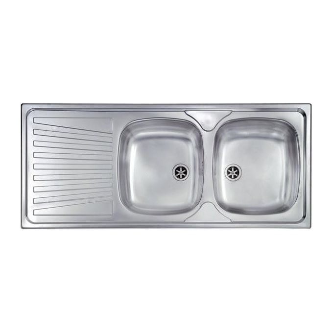 CM 011557.D1.01.2016 Mondial Lavello da incasso 2 vasche gocciolatoio sinistra Sopratop 116x50 cm Acciaio Inox AISI 304 colore Inox