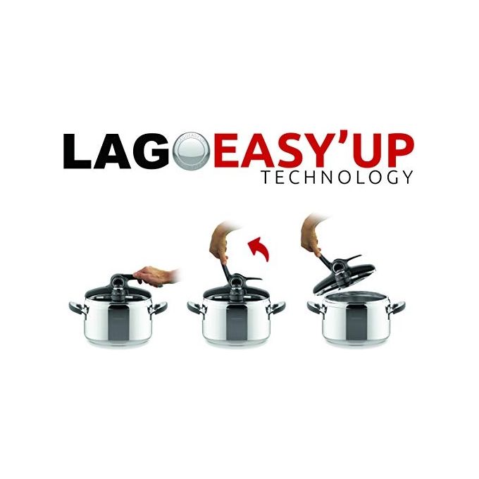 Lagostina 012019010705 Novia LagoEasy'UP Pentola a Pressione 5 litri Acciaio Inossidabile Diametro 22 cm Adatta Induzione con 6 Sistemi Sicurezza Apertura con Una Sola Mano colore Acciaio