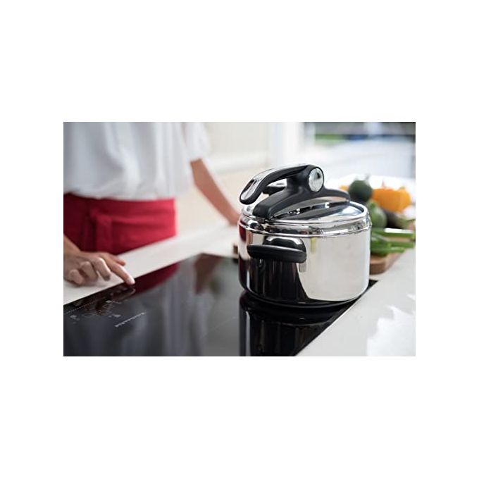 Lagostina 012019010705 Novia LagoEasy'UP Pentola a Pressione 5 litri Acciaio Inossidabile Diametro 22 cm Adatta Induzione con 6 Sistemi Sicurezza Apertura con Una Sola Mano colore Acciaio