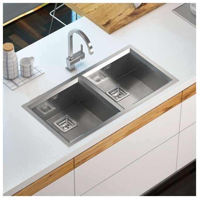 CM 012805.X0.01.2063 Glamour Lavello da incasso semifilo 2 vasche 87,5 x 45 cm acciaio inox satinato (87,5x45x19 cm) colore Acciaio
