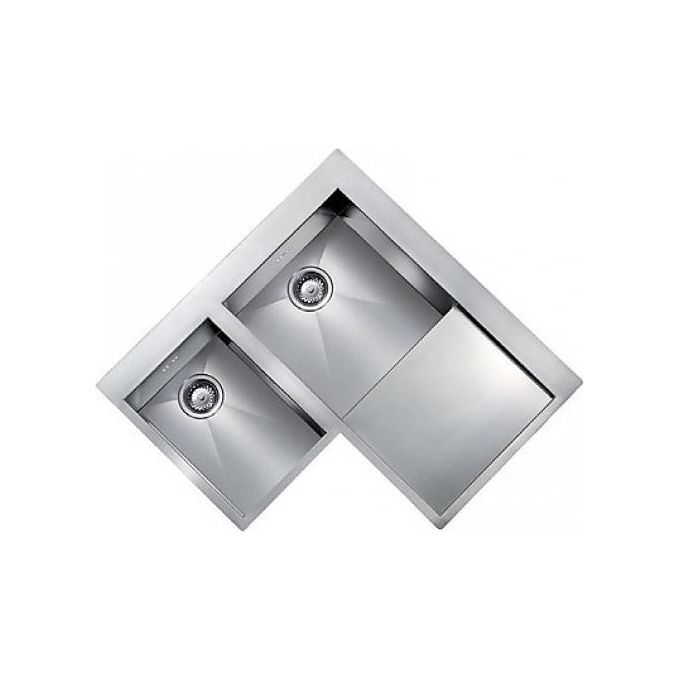CM 012968.S2.01.2033 FILOQUADRA MIX Lavello da Incasso Angolare 2 Vasche con Gocciolatoio a Destra Acciaio Inox Satinato (83x83x19 cm) colore Inox Satinato