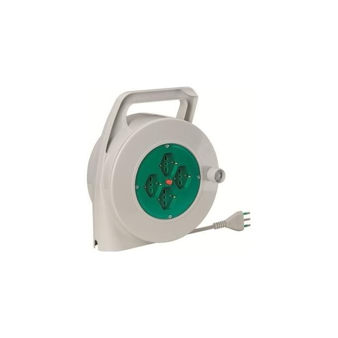 Fervi A010-20 Avvolgicavo con Disgiuntore Termico 4 Prese 2P+T + 1 Schuko Cavo 3x1,5 mm² 20 metri colore Bianco