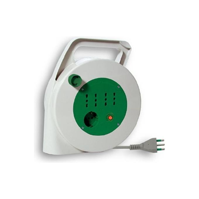 Fanton 01350 Puma Avvolgicavo Domestico 4 Prese 2P+T 16A Bipasso + 1 Presa Schuko Cavo 3x1,5 mmq 15 m con Disgiuntore Termico colore Nero