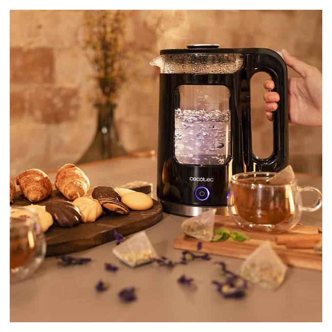 Cecotec 01439 Thermosense 330 Glassy Bollitore elettrico 1.7 L 2200 W Keep Warm filtro anticalcare base 360° colore Nero