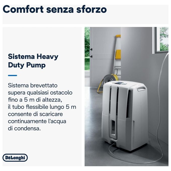 De'Longhi, Deumidificatore Tasciugo, 30L, Con Pompa, Grigio