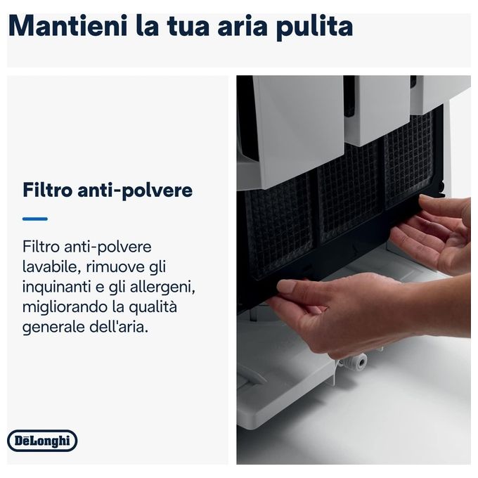 De'Longhi, Deumidificatore Tasciugo, 30L, Con Pompa, Grigio