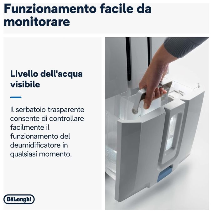 De'Longhi, Deumidificatore Tasciugo, 30L, Con Pompa, Grigio