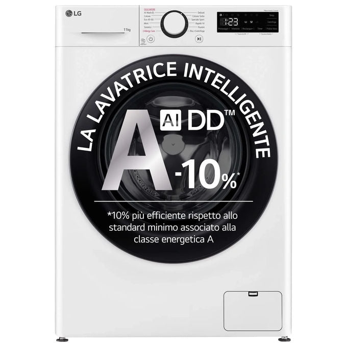 LG AI DD F4R3011NSWB Lavatrice Classe A -10% Carica Frontale Serie R3 Lavatrice 11kg 1400 giri AIWash Lavaggio a vapore Motore Direct Drive Smart Diagnosis Libera installazione Bianca