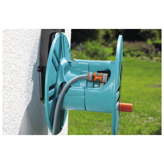 Gardena 2650-20 Classic Avvolgitubo a muro con rullo di guida 60 m colore Nero Turchese