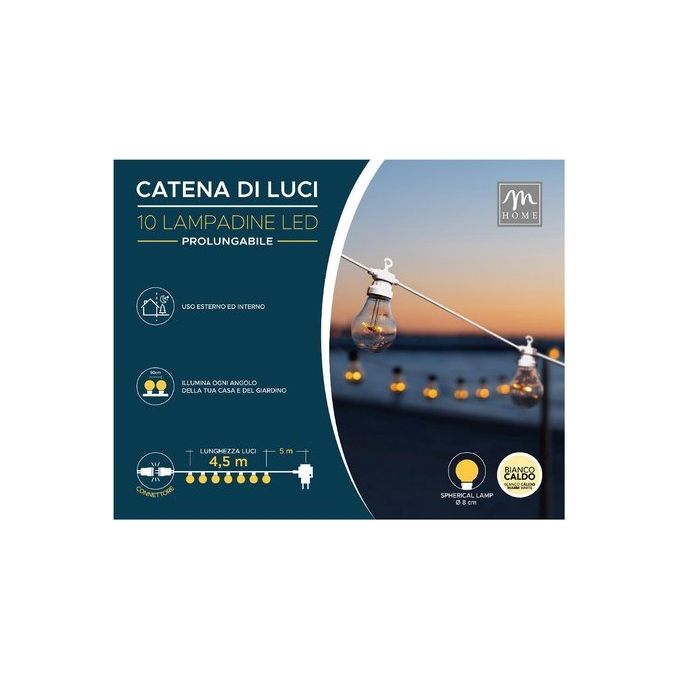 MERCURY 0880327 Catena Luminosa LED 10 Luci Warm White Alimentazione Rete Domestica colore Bianco