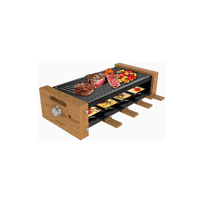 Cecotec 03090 CheeseandGrill 8200 Wood Raclette Grill 1200 W 8 Padelle Termostato Regolabile colore Legno