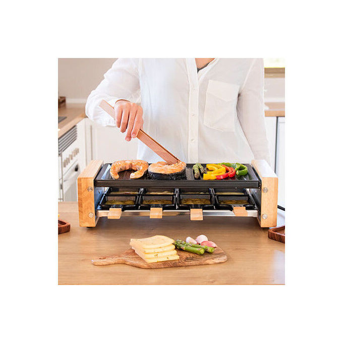 Cecotec 03090 CheeseandGrill 8200 Wood Raclette Grill 1200 W 8 Padelle Termostato Regolabile colore Legno