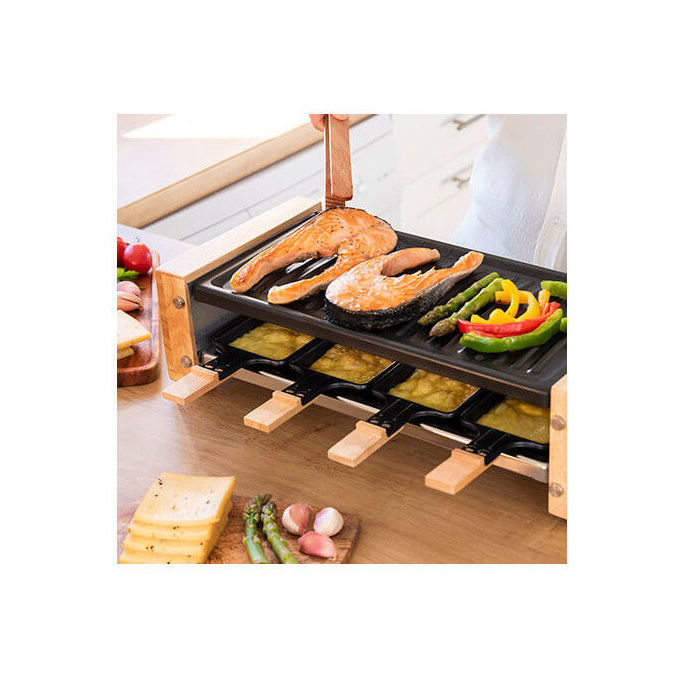 Cecotec 03090 CheeseandGrill 8200 Wood Raclette Grill 1200 W 8 Padelle Termostato Regolabile colore Legno