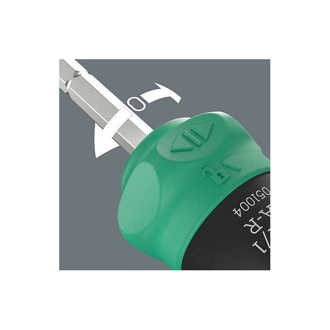 Wera 05051513001 Kraftform Kompakt 20 RA-R Set di bit con cricchetto integrato e 6 inserti PH PZ TORX Piatto lunghezza 25 mm materiale acciaio funzione cricchetto colore Nero-Verde