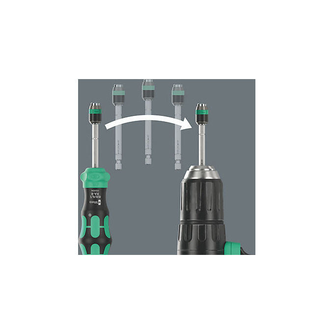 Wera 05051513001 Kraftform Kompakt 20 RA-R Set di bit con cricchetto integrato e 6 inserti PH PZ TORX Piatto lunghezza 25 mm materiale acciaio funzione cricchetto colore Nero-Verde