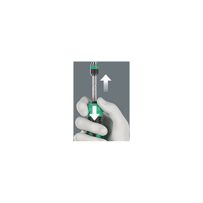 Wera 05051513001 Kraftform Kompakt 20 RA-R Set di bit con cricchetto integrato e 6 inserti PH PZ TORX Piatto lunghezza 25 mm materiale acciaio funzione cricchetto colore Nero-Verde