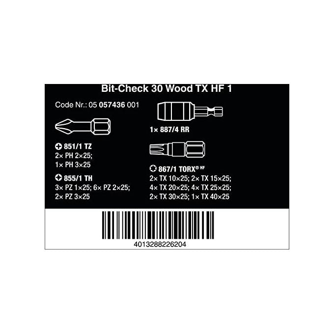 Wera Bit-Check 30 Wood TORX HF 1 Assortimento Inserto