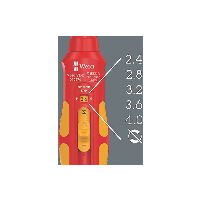 Wera 05075876001 Cacciavite dinamometrico VDE 7616 Kraftform Safe Torque Speed 2,4 - 4 Nm con isolamento di protezione VDE colore Rosso Giallo