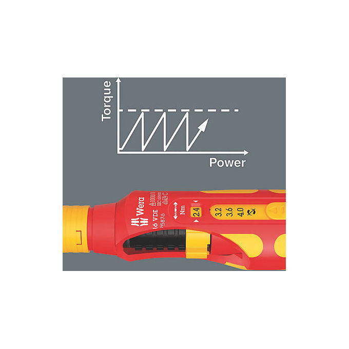 Wera 05075876001 Cacciavite dinamometrico VDE 7616 Kraftform Safe Torque Speed 2,4 - 4 Nm con isolamento di protezione VDE colore Rosso Giallo