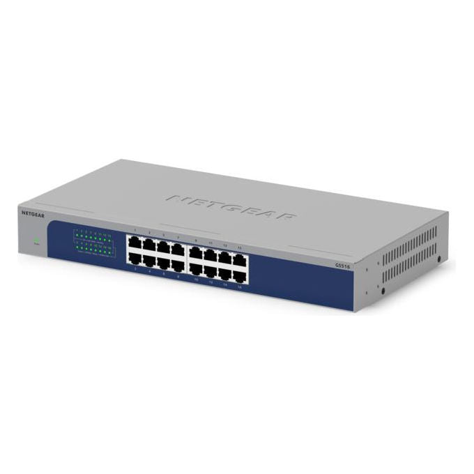 Netgear GS516-300EUS Switch di Rete Non Gestito 16 Porte Gigabit Ethernet 32 Gbit-s Supporto QoS Jumbo Frames Colore Grigio