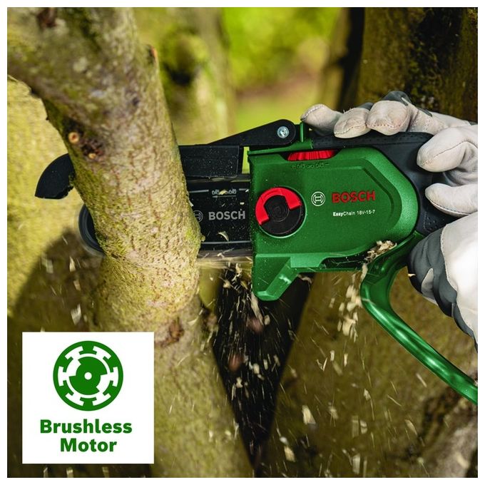 Bosch 06008B8900 EasyChain Motosega a Batteria 18V 2,5Ah Lunghezza Barra 15 cm Velocita' Catena 7 m-s colore Nero Verde