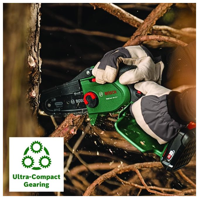 Bosch 06008B8900 EasyChain Motosega a Batteria 18V 2,5Ah Lunghezza Barra 15 cm Velocita' Catena 7 m-s colore Nero Verde