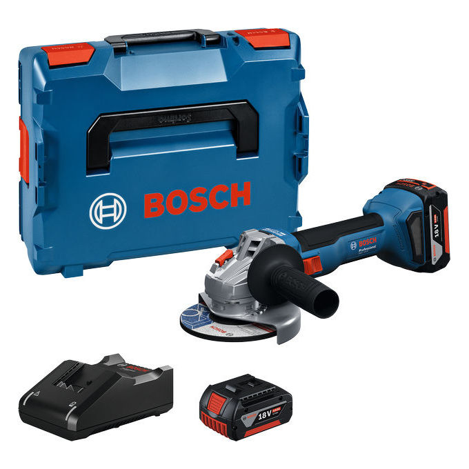 Bosch Professional smerigliatrice angolare GWS 18V-8, 125 mm, motore brushless, 800W, 18V, 2 batterie 4.0Ah, caricabatterie GAL 18V-40, valigetta L-BOXX