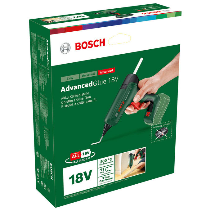 Bosch 0603264800 AdvancedGlue 18V Pistola per colla a caldo 20 g-min tempo di riscaldamento 90 s alimentazione a batteria 18 V colore Verde