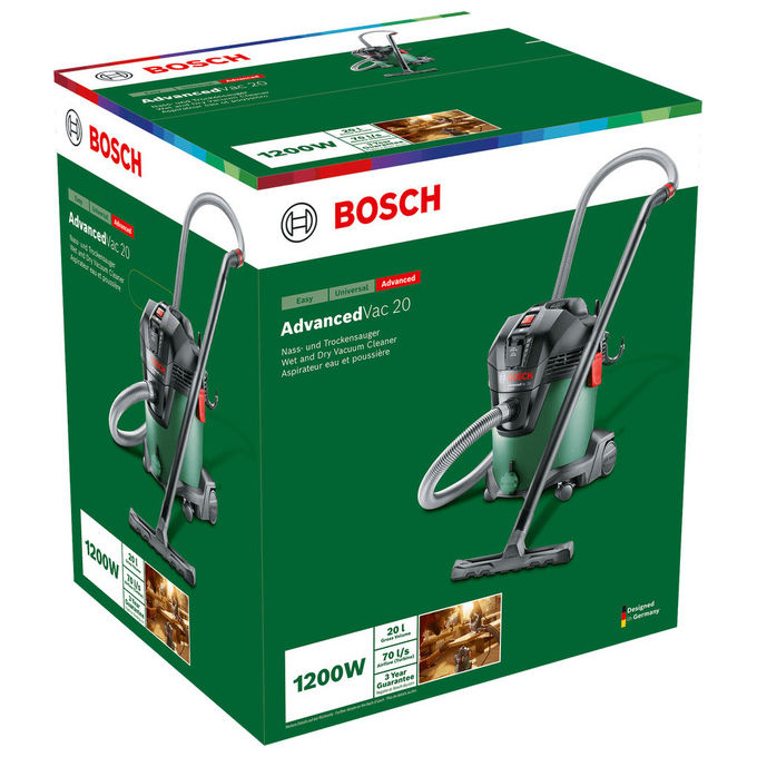 Bosch 06033D1200 AdvancedVac 20 Aspiratore Liquidi e Solidi 20 L 1200 W (46x40x52 cm) colore Verde