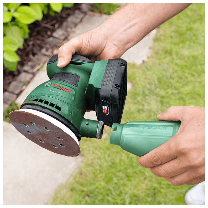 Bosch 06033E4002 EasyOrbit Levigatrice rotorbitale a batteria 18V 2.0Ah 125 mm 23000 OPM Microfiltro integrato colore Verde