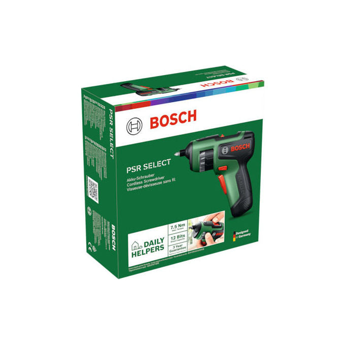 Bosch Home and Garden 0603977100 PSR SELECT Avvitatore a batteria 7,5 Nm 210 rpm 2 Ah BA 4V 12 bit LED integrato colore Nero