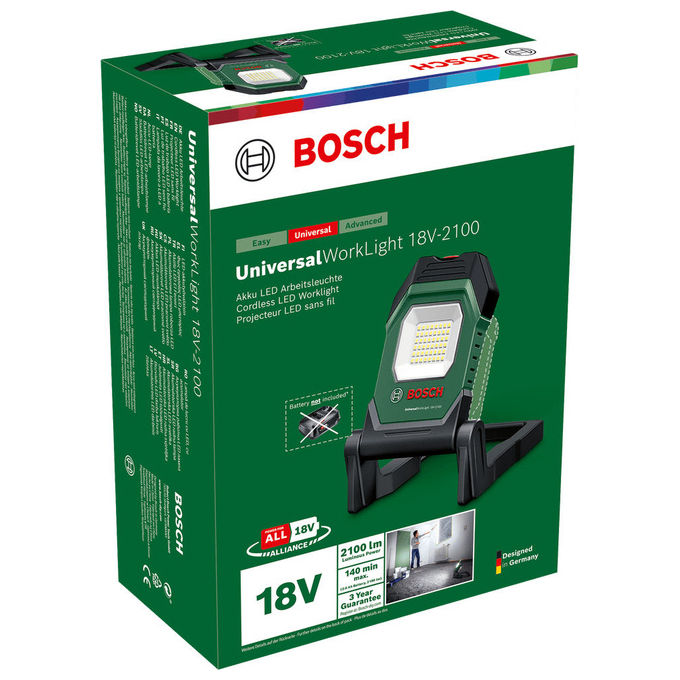 Bosch 06039A1300 UniversalWorkLight 18V-2100 Luce da lavoro 2100 lumen Batteria 18V colore Nero Verde
